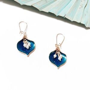 Blue enamel tulip dangle earrings #534